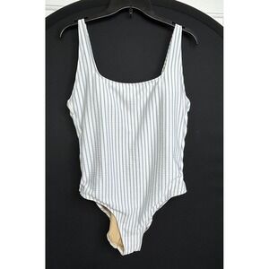 Old Navy White and Light Blue Stripe One-Piece Swimsuit